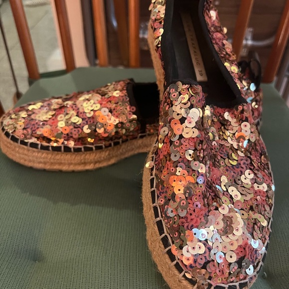 Beautiful sparkly sequence copper espadrilles.  Rubber on bottom not that worn. - Picture 3 of 7